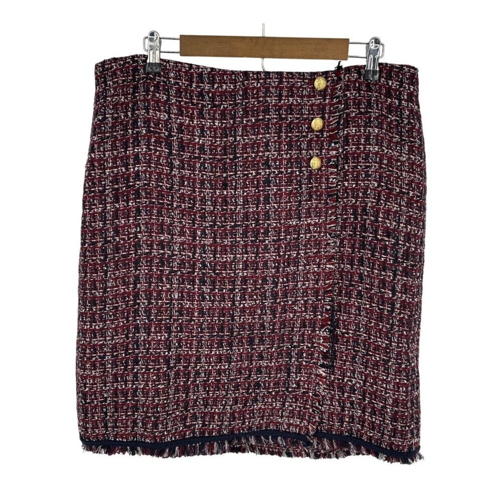 Talbots Petite Vintage-Style Tweed Skirt With Gold Buttons & Fringe Hem Sz 16P
